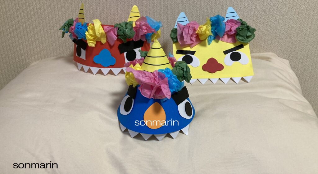 節分「鬼のお面制作②」～お花紙の髪のお面～手作り簡単・保育