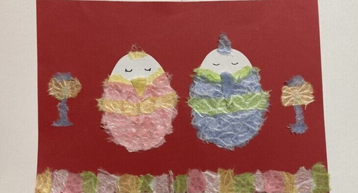 絵　おひなさま 子どもと作ろう、ちぎり絵おひなさま～100均の和紙使用～ 簡単